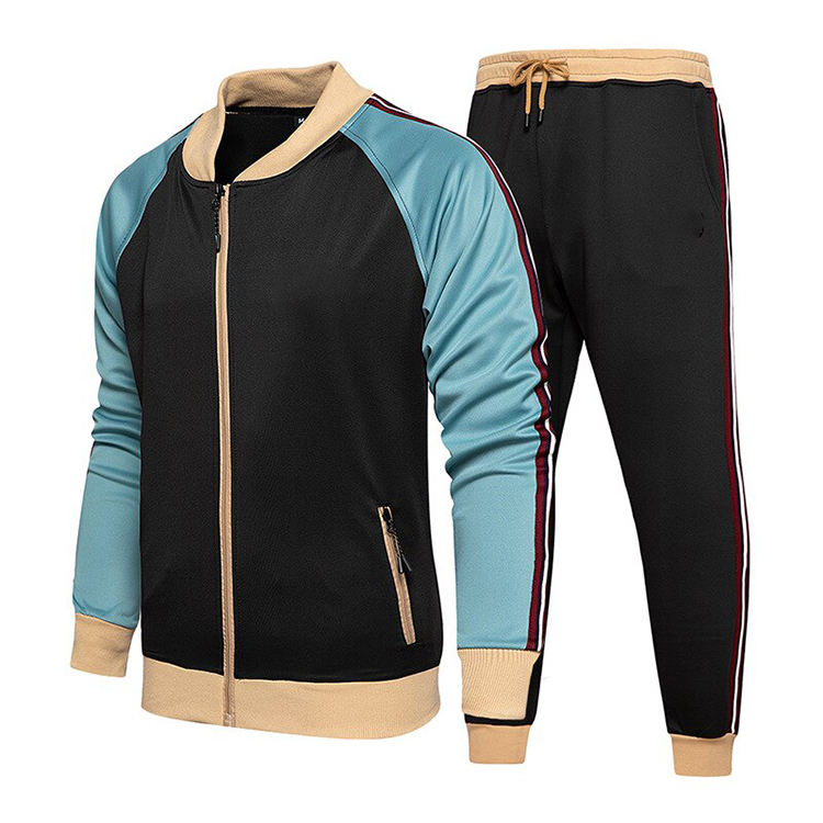 Color Block Custom Logo Mens Sports Jacket Set Long Sleeve Top And Jogging 2 Piece Suit Wholesale Gym Baseball Tracksuit