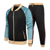 Color Block Custom Logo Mens Sports Jacket Set Long Sleeve Top And Jogging 2 Piece Suit Wholesale Gym Baseball Tracksuit