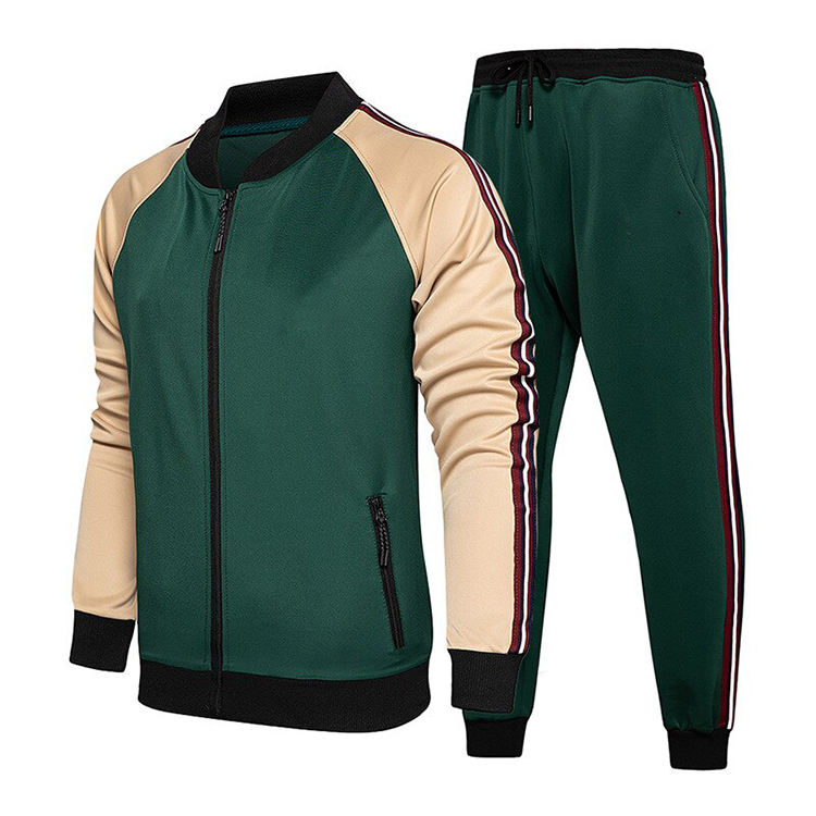 Color Block Custom Logo Mens Sports Jacket Set Long Sleeve Top And Jogging 2 Piece Suit Wholesale Gym Baseball Tracksuit