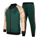 Color Block Custom Logo Mens Sports Jacket Set Long Sleeve Top And Jogging 2 Piece Suit Wholesale Gym Baseball Tracksuit