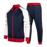 Color Block Custom Logo Mens Sports Jacket Set Long Sleeve Top And Jogging 2 Piece Suit Wholesale Gym Baseball Tracksuit