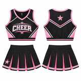 Custom Black & Pink Cheerleading Outfit - Custom Heat Transfer Printing V-Neck Crop Top & Pleated Skirt Set for Girls Team