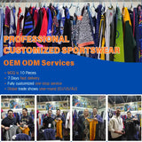 Professional customized sportswear trade show booth displaying various jerseys and clients holding products at global exhibitions.