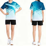 Unisex Pickleball Jersey Set - Blue Gradient Abstract Custom Heat Transfer Printing V-Neck Shirt & Shorts