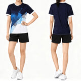 Custom Heat Transfer Printing Unisex Pickleball Jerseys - Navy Geometric Crew Neck Shirt with Shorts
