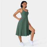 Casual Elegant Flare Dress Women Sleeveless Side Pocket Mini Casual Dress