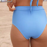 Summer Sexy Deep V Solid Color High Waisted With Pockets Bikini Bottom